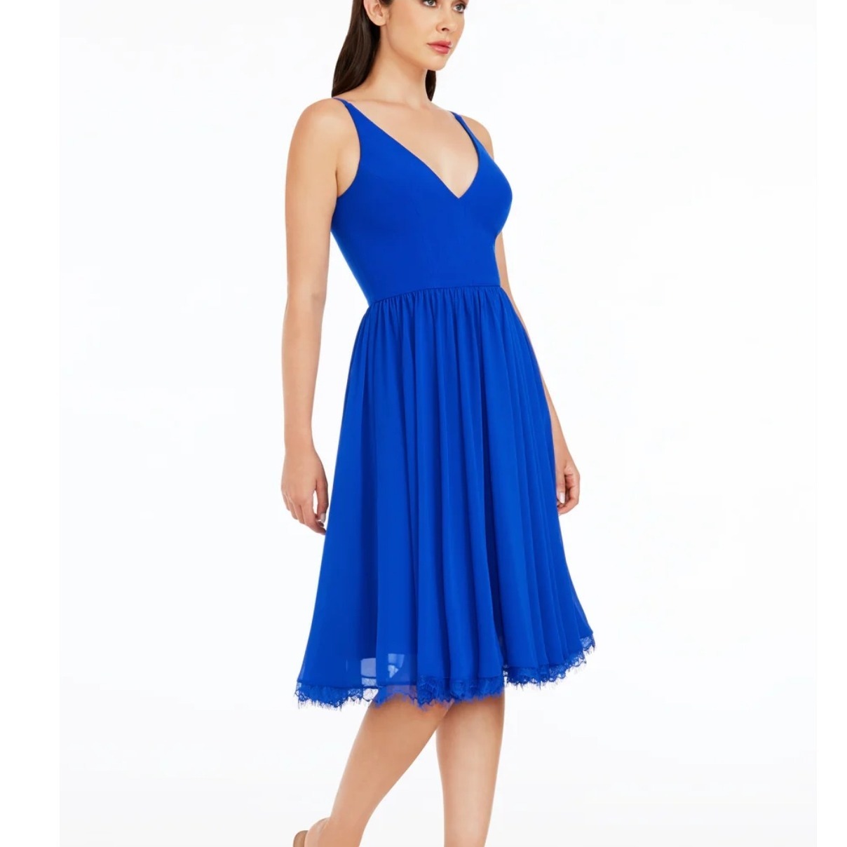 Dress The Population Alicia Electric Blue Lace Trim Midi Dress - New Size Large